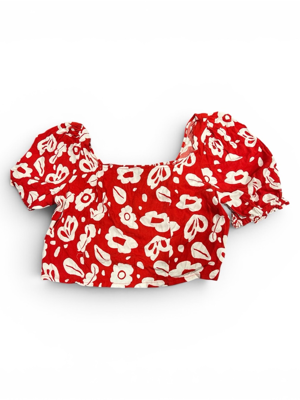 Eloquii Red Floral Square-Neck Puff Sleeve Crop Top 20
